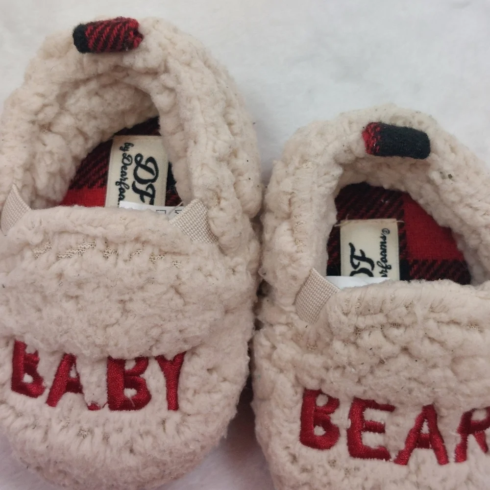 DEARFOAMS INFANT BABY BEAR RED SHERPA FAMILY HOLIDAY CHRISTMAS SLIPPERS SIZE 6-9